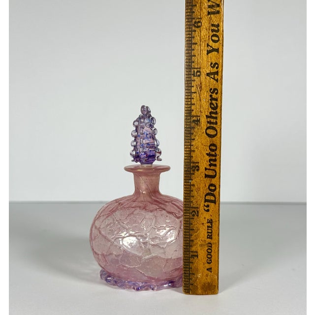 Antique Iridescent Crackle Glass Perfume Bottle with Rigaree Stopper For Sale - Image 10 of 10
