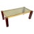 Mid-century rectangular coffee table in wood, brass and smoked glass. Made in Italy in the 1960s.
