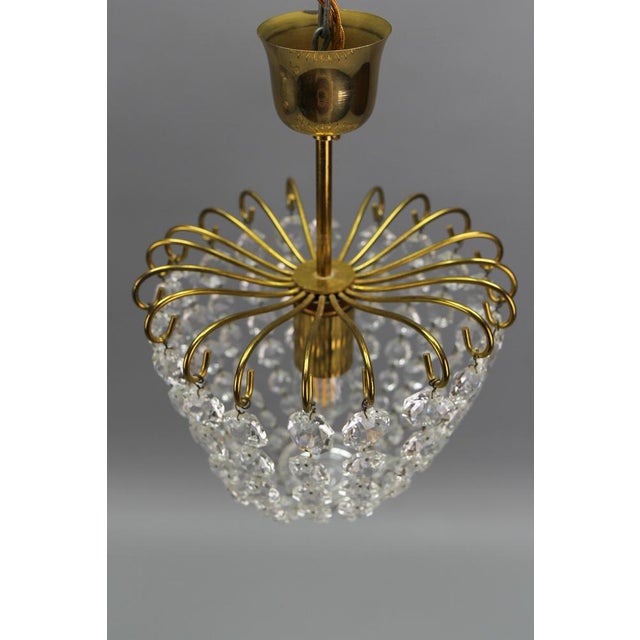 Hollywood Regency Crystal Glass and Brass Pendant Chandelier, Germany, 1970s For Sale - Image 17 of 18