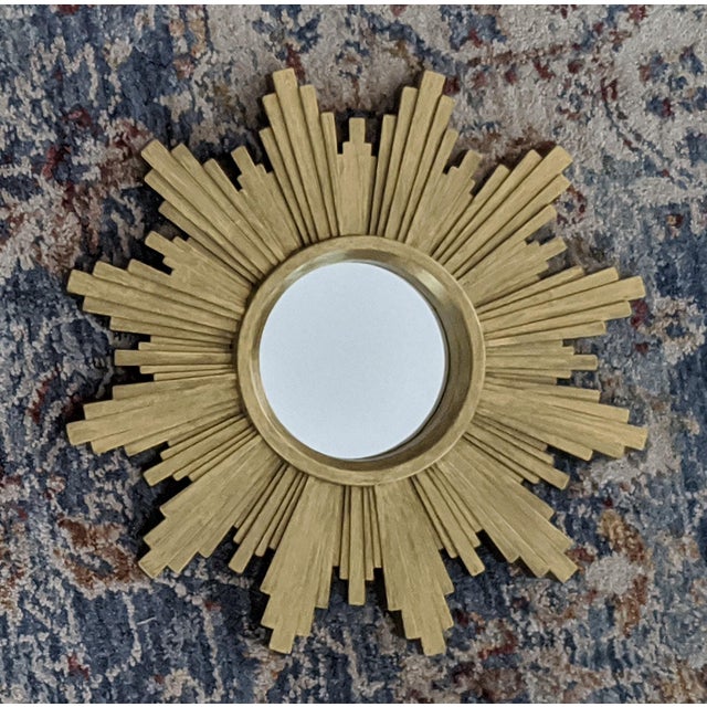 Small Shimmery Gold Sunburst Wall Mirror Entire Sunburst Mirror Measures 9.5" x 9.5" Actual Circle Mirrored Glass Portion...