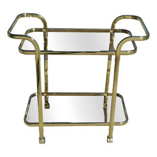 Rolling Serving Cart in Gilded Metal and Glass, 1980s For Sale