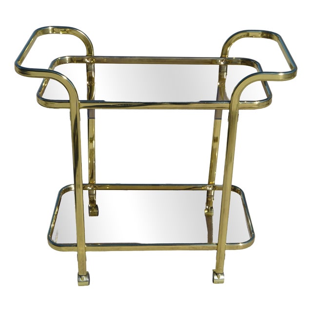 Rolling Serving Cart in Gilded Metal and Glass, 1980s For Sale