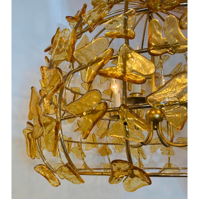 One of a kind Baker Modern Gold Glass Butterfly Dome CHandelier Prototype