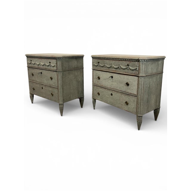 Gray Gustavian Chests of Drawers, 1870s, Set of 2 For Sale - Image 8 of 11