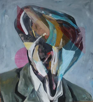 Framed Contemporary "Shape of Face No. 5" Original Mixed Media Artwork by Iqi Qoror