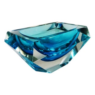Vintage Italian Rectangular Multifaceted Ashtray in Murano Glass by Flavio Poli for Seguso, 1960s For Sale