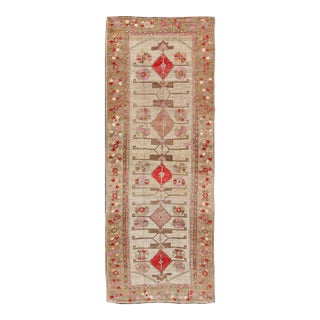Vintage Unique Oushak Runner With Tribal Designs and Geometric Motifs 4'5 X 11'5 For Sale