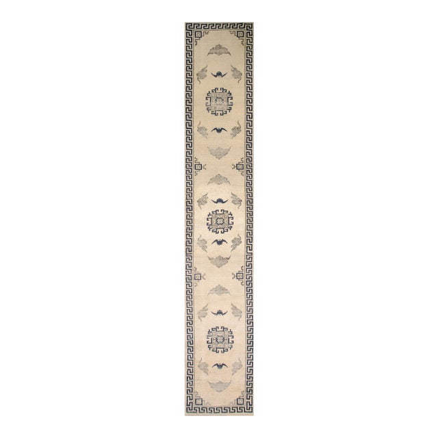 Strikingly Ivory Background and Chinoiserie Pattern Antique Chinese Mongolian Runner For Sale