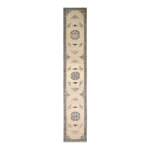 Strikingly Ivory Background and Chinoiserie Pattern Antique Chinese Mongolian Runner