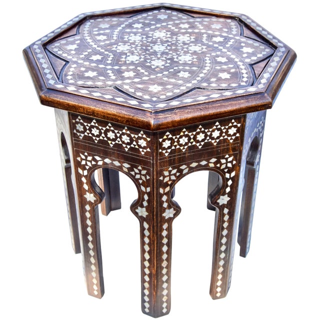 Contemporary Handcrafted Moorish-Patterned Mother-Of-Pearl Accent Table For Sale - Image 3 of 8