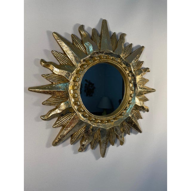 Vintage 1960s Bright Gold Sunburst Wall Mirror For Sale - Image 6 of 12