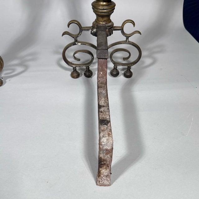 Antique Federal Style Brass and Iron Fireplace Set—Five Pieces For Sale - Image 11 of 14