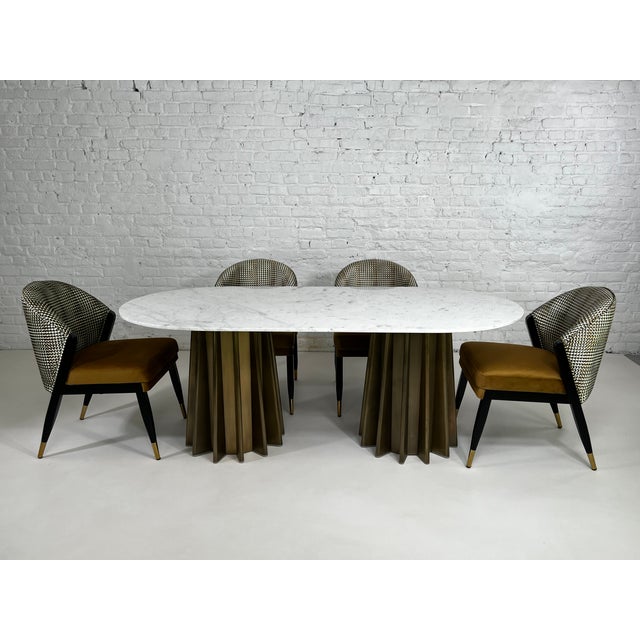 Gatsby Chair in Black Lacquered Wood and Ocher Velvet Graphic Fabric by Henri Paris For Sale - Image 4 of 8