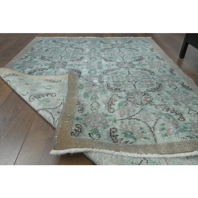 1970s Vintage Turkish Hand-Knotted Wool Cotton Green Area Rug For Sale In San Francisco - Image 6 of 11