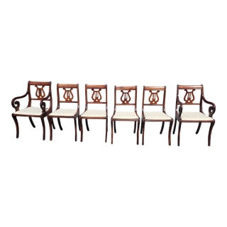 1930s Set of 6 Refinished Mahogany Klismos Lyre Back Chairs For Sale