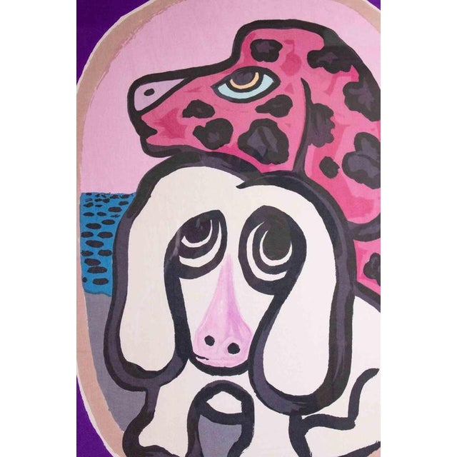 Contemporary Giuseppe Viviani, Dogs, 1964, Screen Print on Silk, Framed For Sale - Image 3 of 4