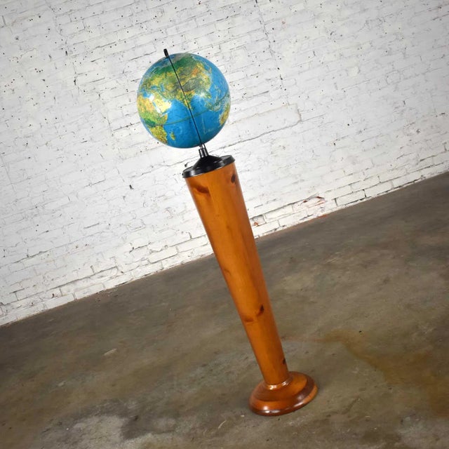 Mid-Century Modern World Globe Repogle World Horizon Series Lighted on Custom Pine Stand For Sale - Image 4 of 13