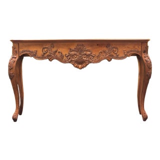 Ethan Allen Carved Country French Pine Console Table For Sale