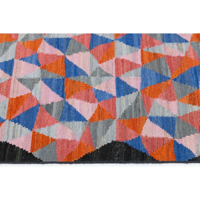 Modern Abstract Geometric Flat-Weave Kilim Wool Runner by Apadana For Sale - Image 4 of 9