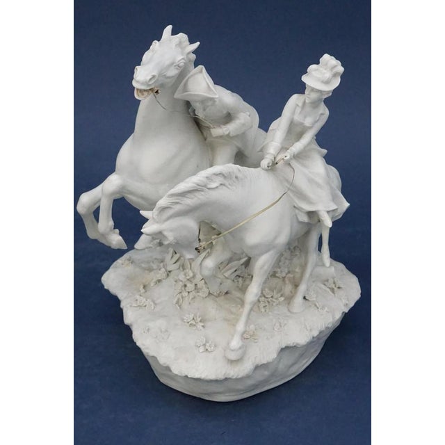 XX century, Rococo, Sculptural of Lady and Gentleman on Horseback in Biscuit Porcelain by Luigi Fabris, early decades of the 1900s, Venice - Italy. For Sale - Image 9 of 18