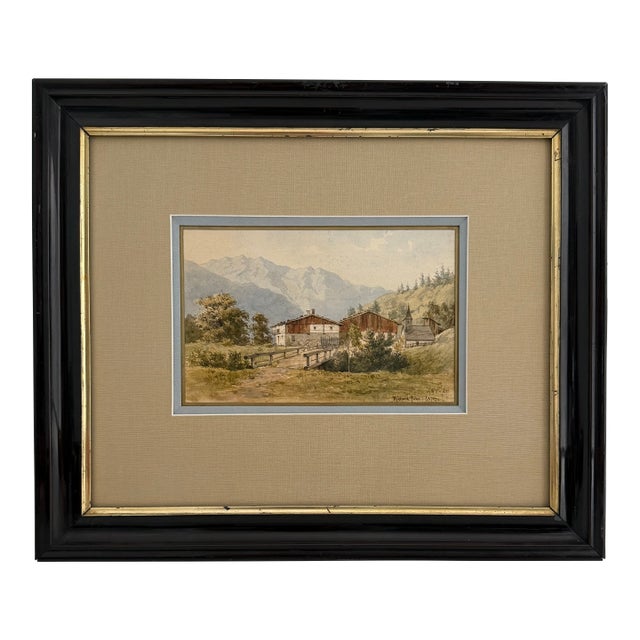 1874 Richard Jahn German Watercolor Landscape For Sale