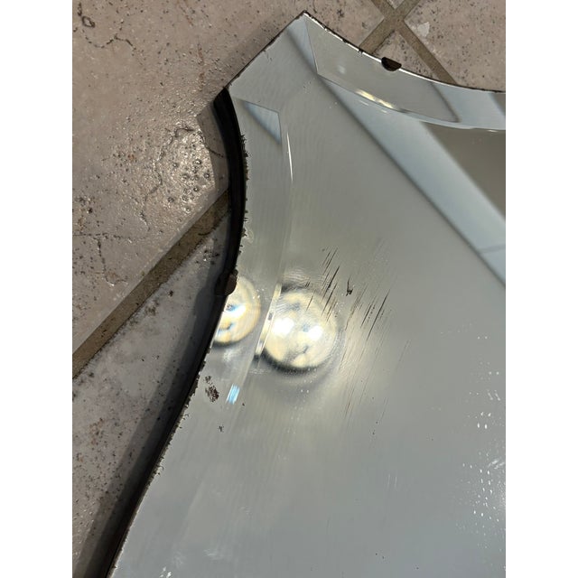 Antiqued Shield Wall Mirror With Carved Scroll Wood Accents For Sale - Image 11 of 15