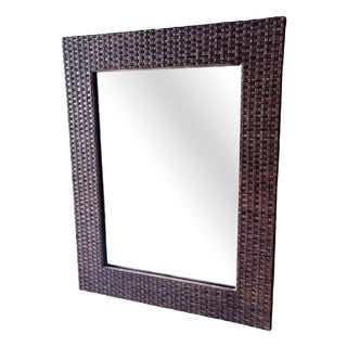 Vintage Wicker Framed Wall Mirror For Sale