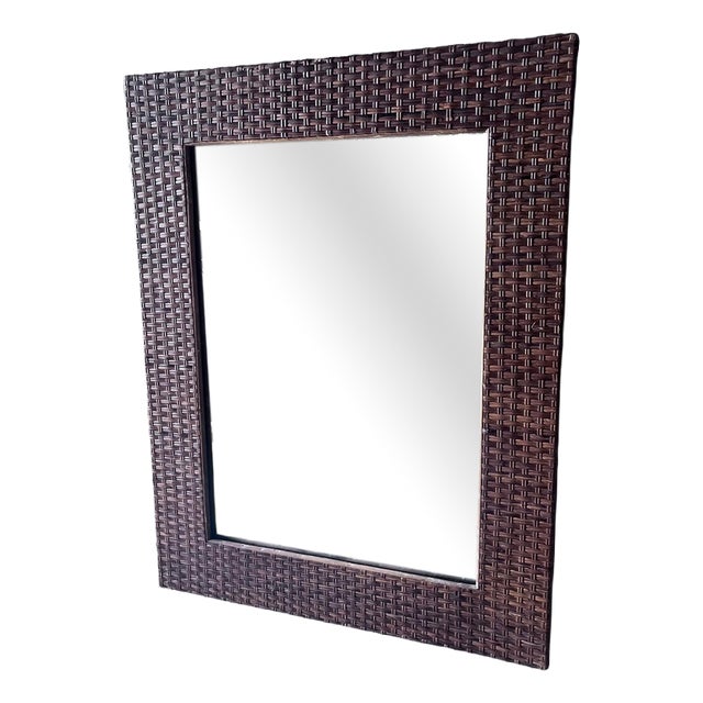 Vintage Wicker Framed Wall Mirror For Sale
