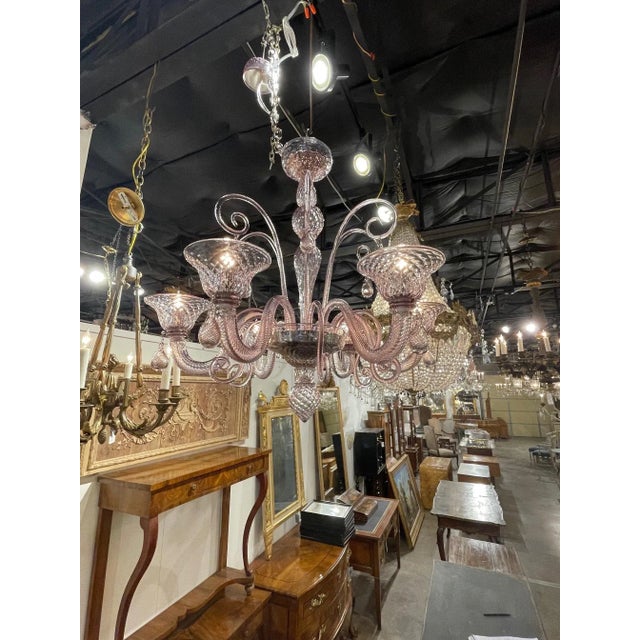 Glass Vintage Lavender Murano Glass 6 Light Chandelier For Sale - Image 7 of 8