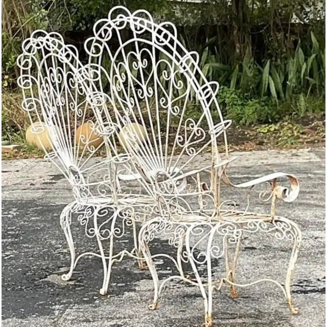 Salterini Vintage Boho Wrought Iron Peacock Chairs After Salterini - Set of 2, Attributed For Sale - Image 4 of 8