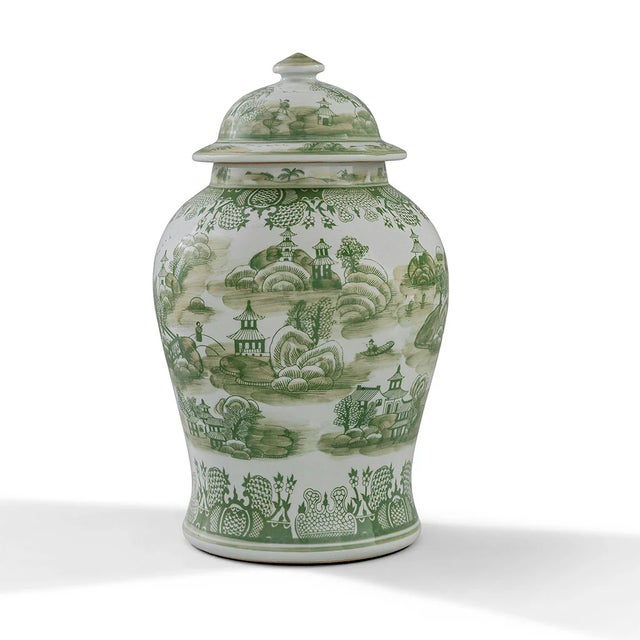 Chinoiserie Green Willow Medium Jar For Sale - Image 3 of 3