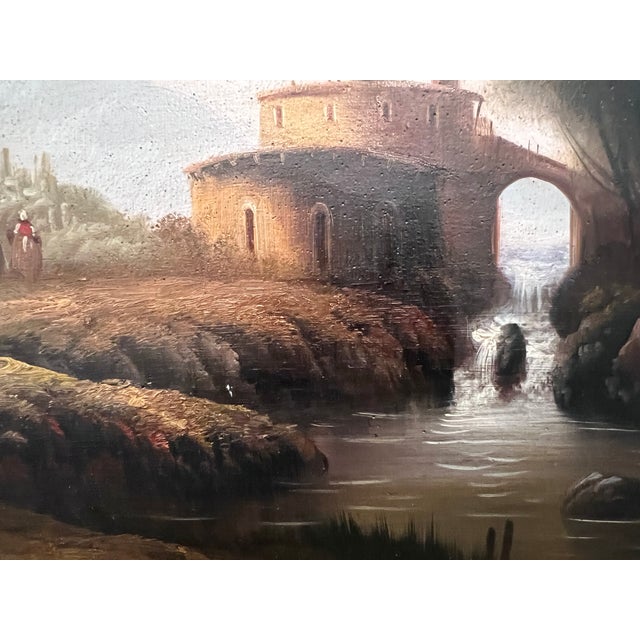 Brown Antique Italian Landscape Oil Painting Signed Rastelli European School For Sale - Image 8 of 14