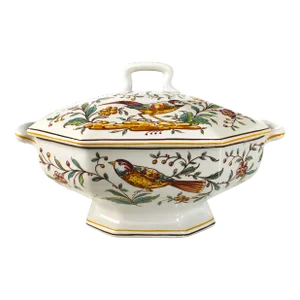 Circa 1940's-1950's "Outeiro Agueda" Numbered Exotic Bird Portugal Lidded Soup Tureen