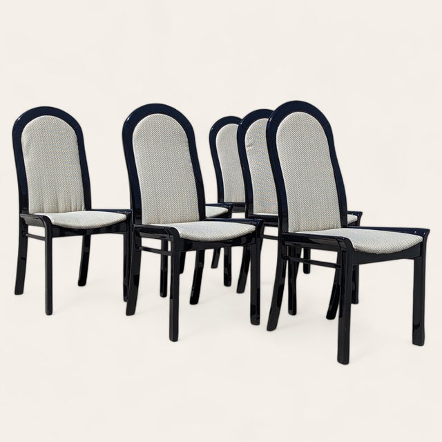 Set of Six Italian Postmodern Dining Chairs – Black Lacquer and Solid Wood, 1980s For Sale - Image 10 of 18