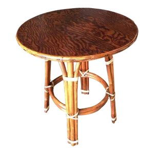 1950s Restored Rattan "Double Circle" Side Table with Mahogany Top