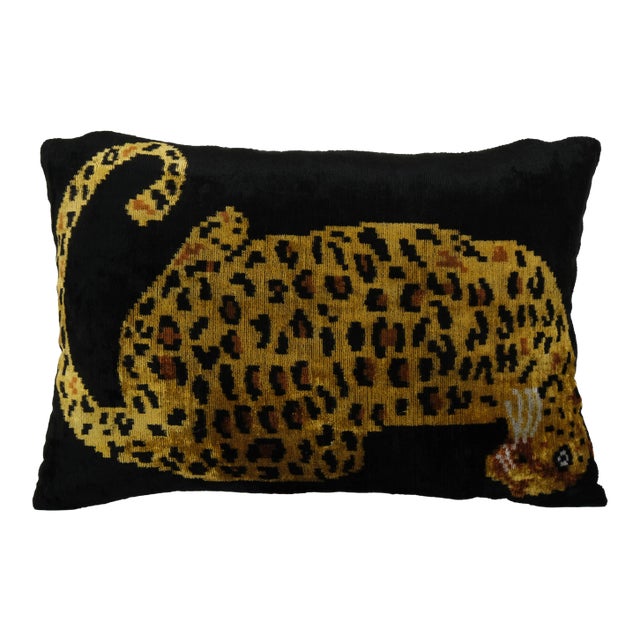 Tiger Silk Ikat Velvet Pillow 16" X 24" For Sale
