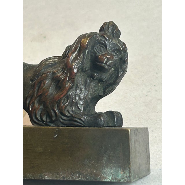 Late 19th Century Antique 19th Century French Inkwell Top Lid Lion Dog Bronze Figurine For Sale - Image 5 of 12