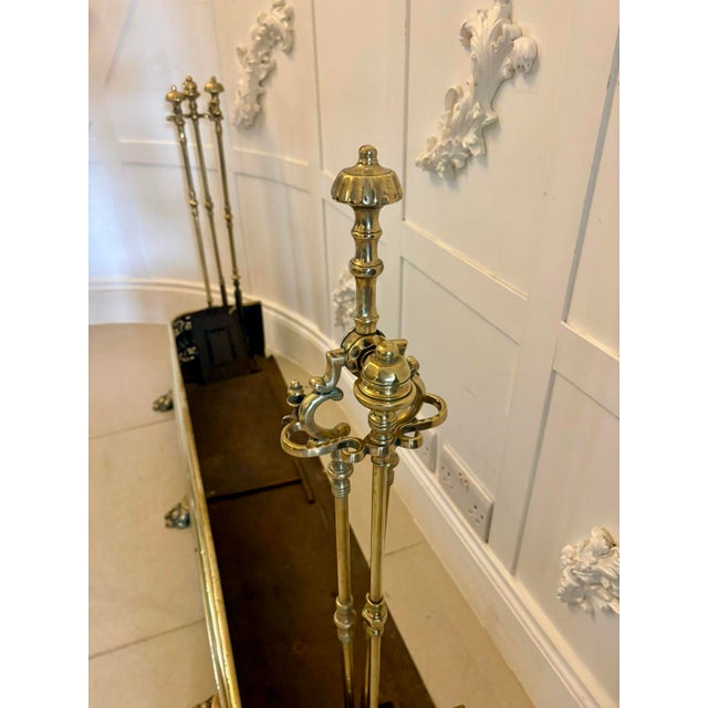 Antique Regency Brass Fender with Original Fire Irons, 1830 For Sale - Image 4 of 13