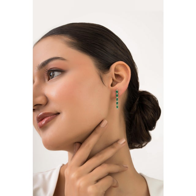 Metal 1.87ct Octagon Emerald & Diamond Linear Dangle Earrings in 14k Yellow Gold- A Pair For Sale - Image 7 of 13