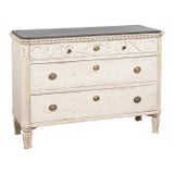 19th Century Narrow White Chest of Three Drawers, Denmark For Sale
