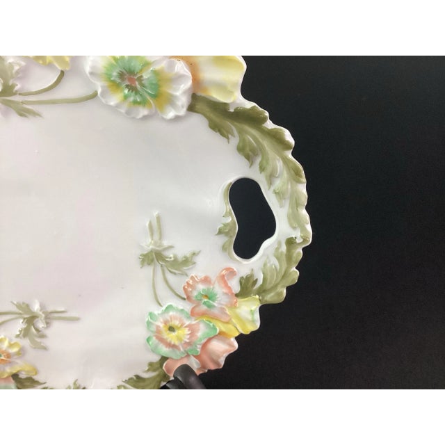Early 20th Century Early 20th Century Weimar Germany Porcelain Floral in Relief Platter For Sale - Image 5 of 6