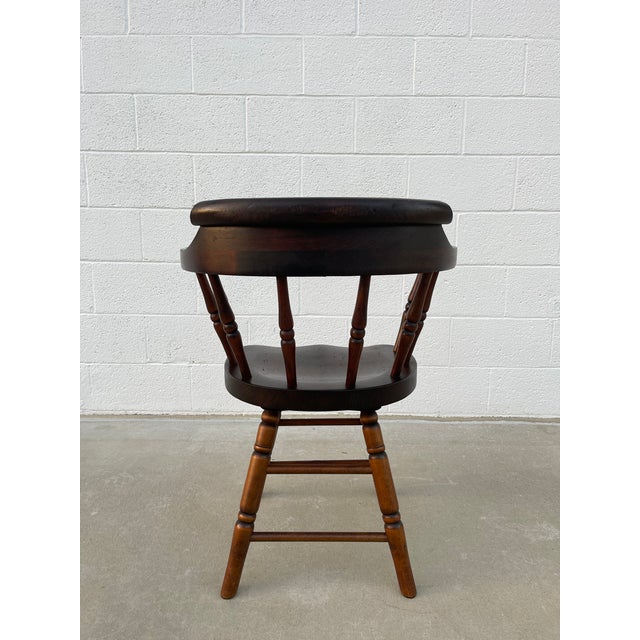 Brown Vintage Windsor Inspired Pub Style Captain’s Chair For Sale - Image 8 of 15