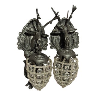 1980s French Louis XVI Bronze Charcoal Sconces / Wall Lamps -Pair For Sale