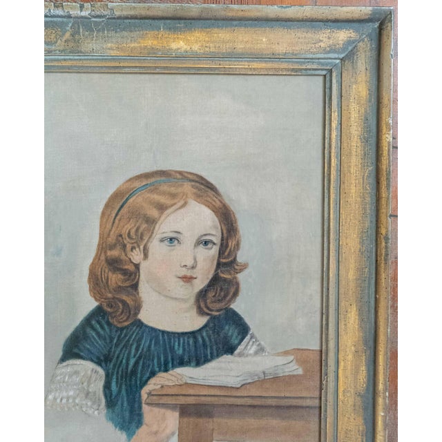 19th Century American Folk Art Portrait Painting of a Girl With a Book, Boston For Sale - Image 4 of 16
