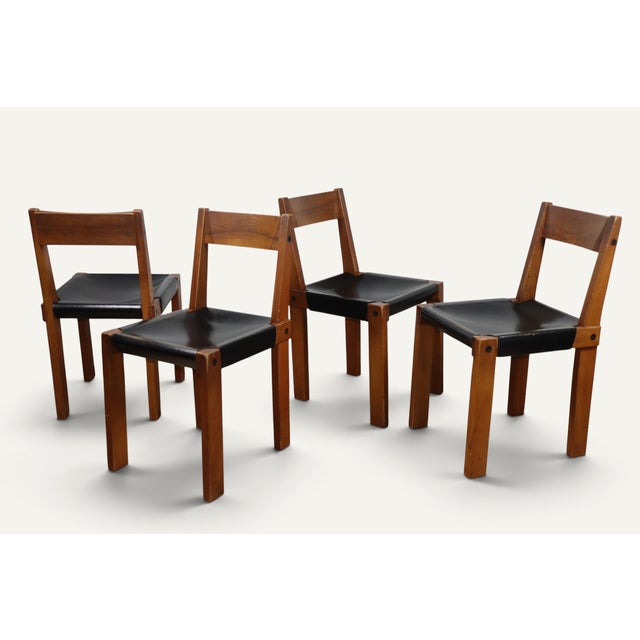 Vintage S24 Chairs in Elm and Black Leather by Pierre Chapo, 1970, Set of 4 For Sale - Image 14 of 18