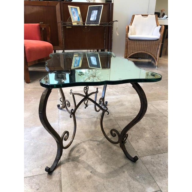 Hand-Forged Guilded Metal Table with Mirrored Glass Top by Rene Drouet, 1930s For Sale - Image 4 of 9