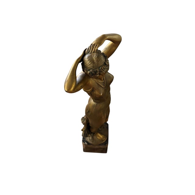 Bronze Vintage Art Nouveau Style Bronze-Finish Female Figure on Marble Base For Sale - Image 8 of 9
