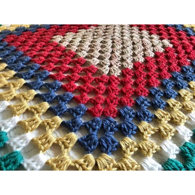 Cottage Style, Crochet Handmade Multi Color Center Granny Square Motive With White Yarn Bedspread / Cover in excellent...