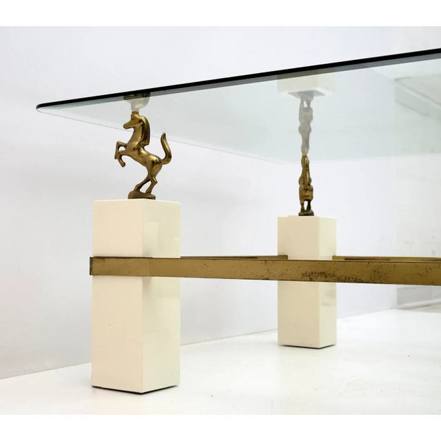 Gold Mid-Century French Coffee Table with Brass Horses from Maison Charles, 1970s For Sale - Image 8 of 11