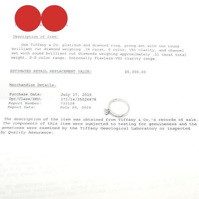 Tiffany & Co. Platinum 0.59ctw Diamond Engagement Ring sz 5.25 For Sale - Image 11 of 12